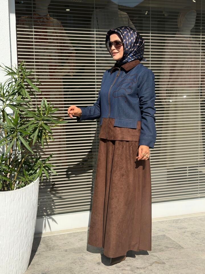 ARMİNE TREND KADİFE ETEKTLİ CEKETLİ TAKIM LACİVERT