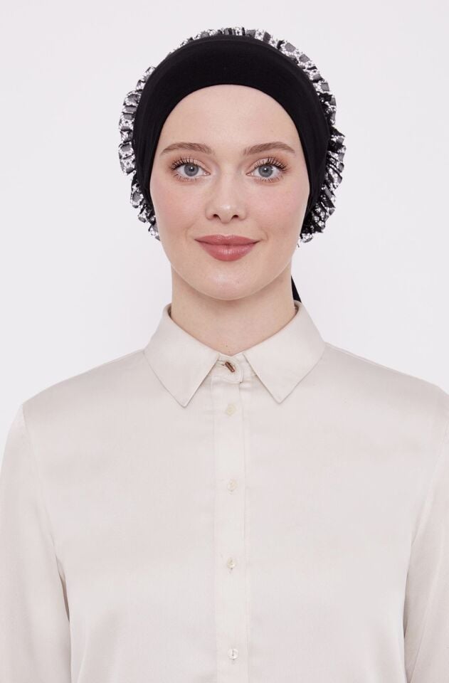 Fırfırlı Dikişsiz Silikonlu Bone SİYAH