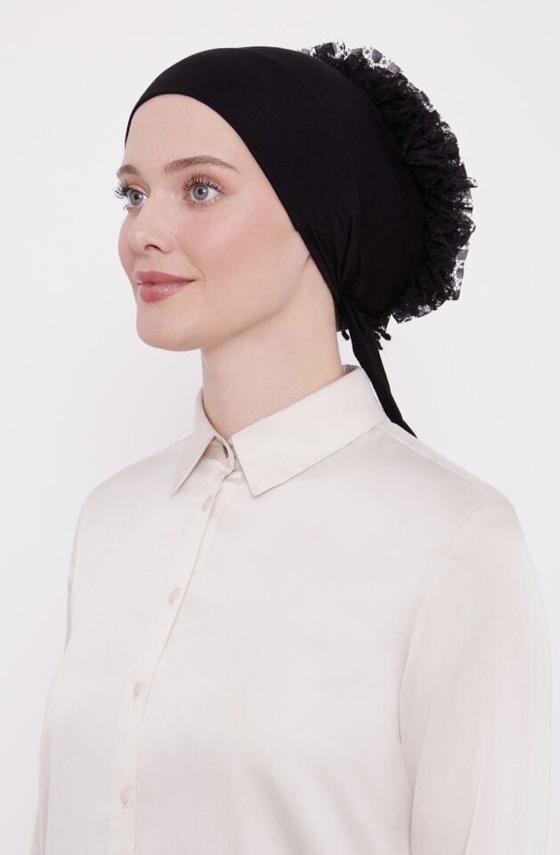 Fırfırlı Dikişsiz Silikonlu Bone SİYAH