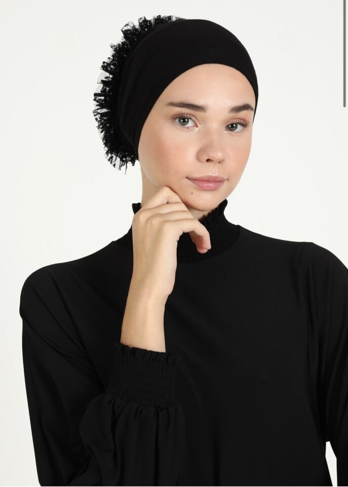 Fırfırlı Dikişli Bone SİYAH