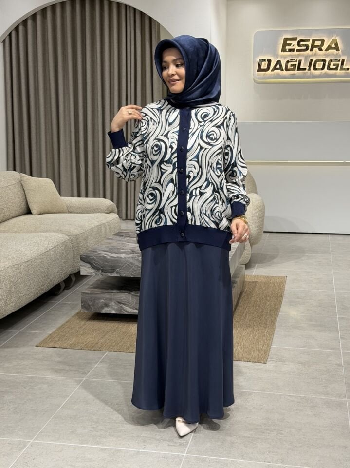 TIĞ TRİKO GÜL DESENLİ SATEN ETEKLİ TAKIM