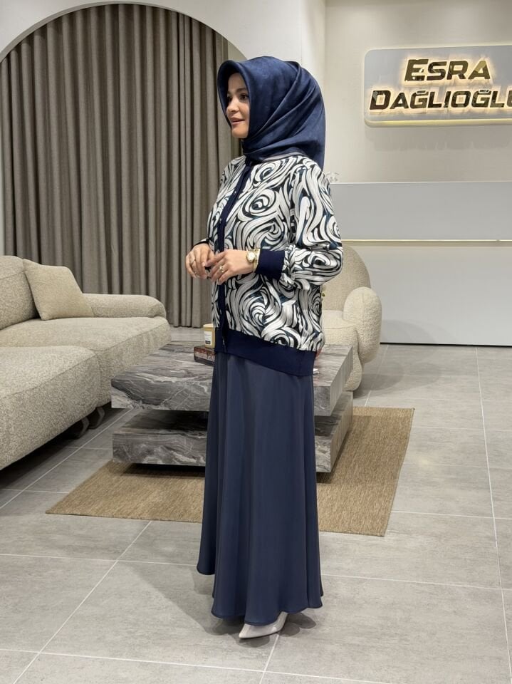 TIĞ TRİKO GÜL DESENLİ SATEN ETEKLİ TAKIM