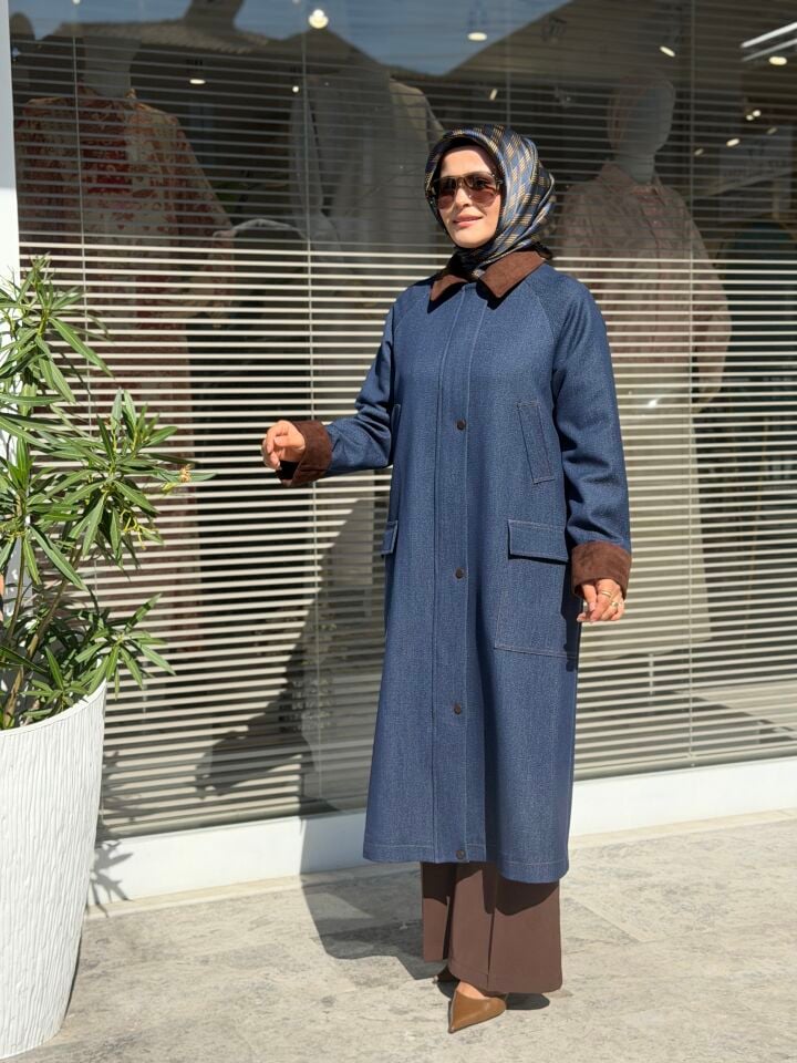 ARMİNE TREND KADİFE KUMAŞ DETAYLI KAP LACİVERT