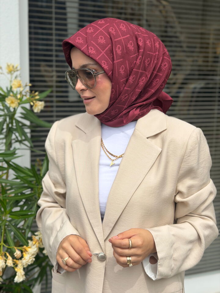 BENETTON ELEGANTE DOS EŞARP KOYU BORDO