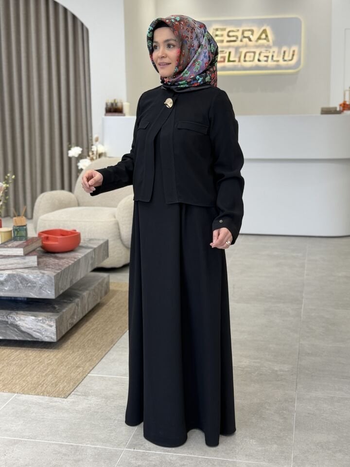 ARMİNE TREND KOLSUZ CEKETLİ ELBİSE SİYAH