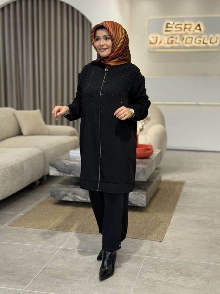 ARMİNE KREP PANTOLONLU TAKIM SİYAH