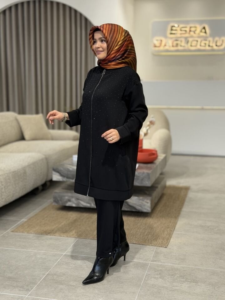 ARMİNE KREP PANTOLONLU TAKIM SİYAH