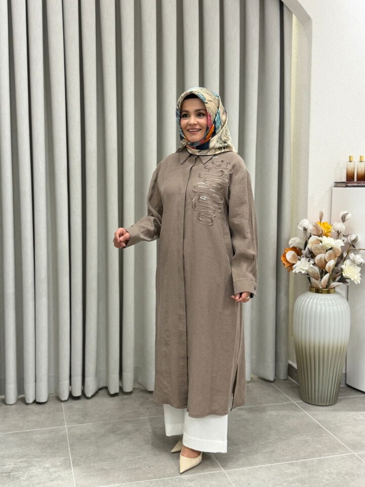 ARMİNE TREND TENCEL KUMAŞ TAM BOY TUNİK VİZON