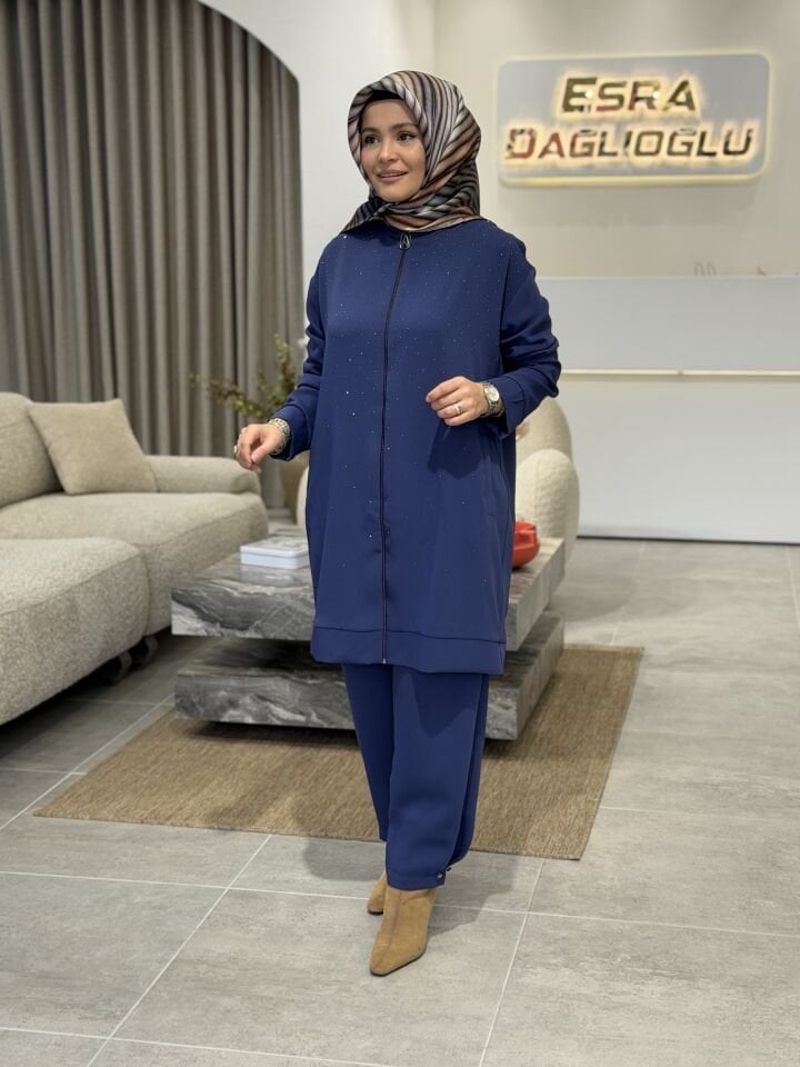 ARMİNE KREP PANTOLONLU TAKIM LACİVERT