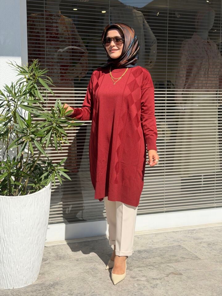 AVENNA MERSERİZE BAKLAVA DESEN TUNİK BORDO