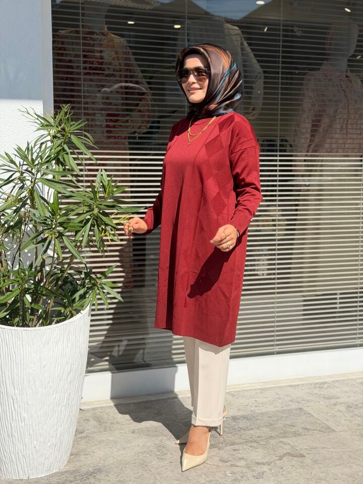 AVENNA MERSERİZE BAKLAVA DESEN TUNİK BORDO