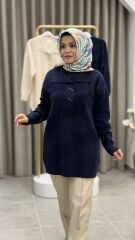 TIĞ TRİKO POLA YAKA KABARTMA ÖRGÜLÜ KAZAK LACİVERT