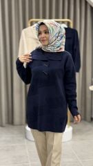 TIĞ TRİKO POLA YAKA KABARTMA ÖRGÜLÜ KAZAK LACİVERT