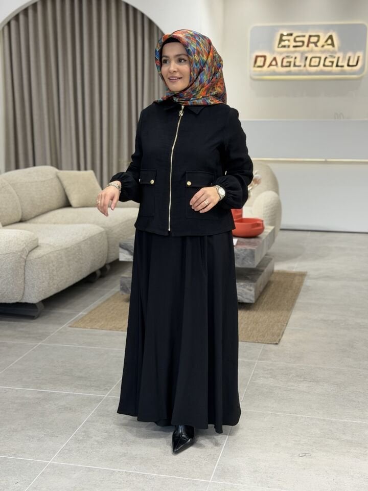 ARMİNE MODAL ETEKLİ TAKIM SİYAH