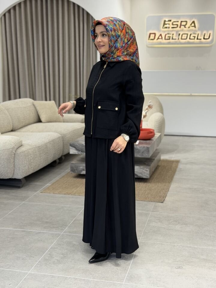 ARMİNE MODAL ETEKLİ TAKIM SİYAH