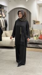 YAQA PREMİUM İTHAL SATEN PANTOLONLU TAKIM SİYAH