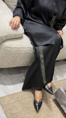 YAQA PREMİUM İTHAL SATEN PANTOLONLU TAKIM SİYAH