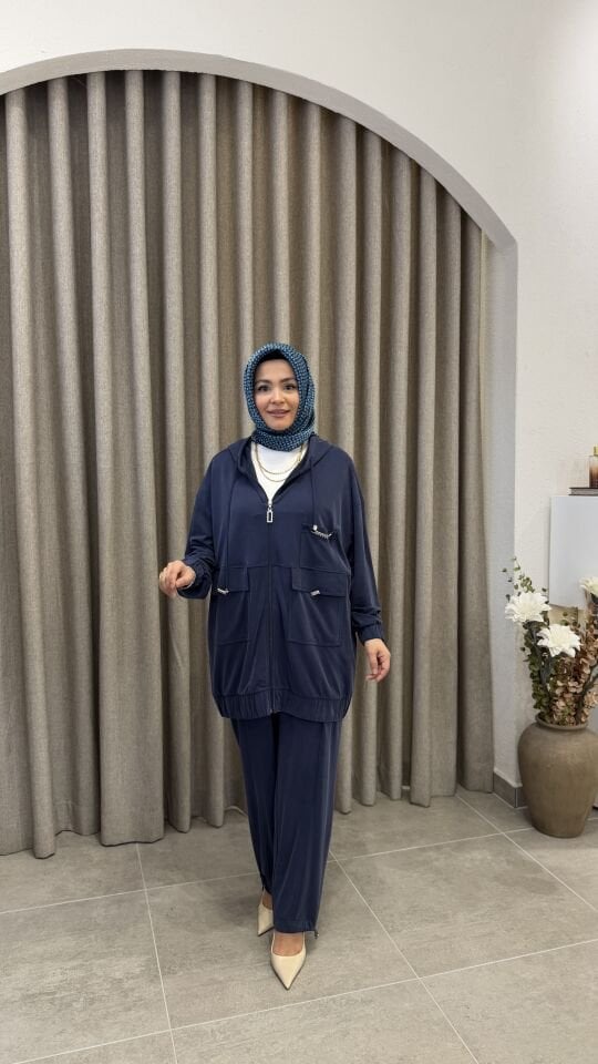 TIĞ TRİKO METAL TAŞLI PANTOLONLU TAKIM LACİVERT