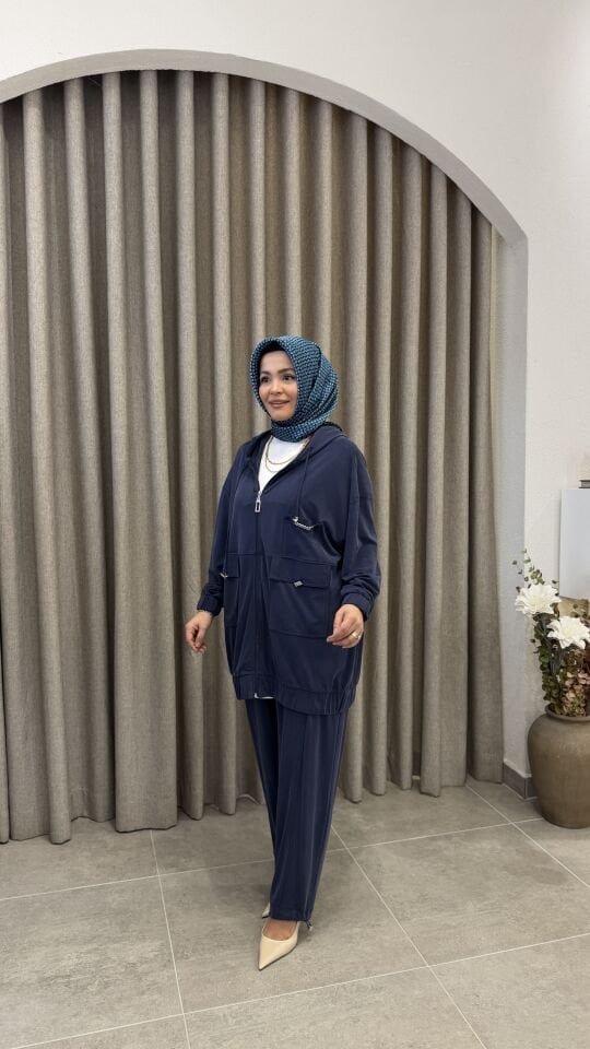 TIĞ TRİKO METAL TAŞLI PANTOLONLU TAKIM LACİVERT