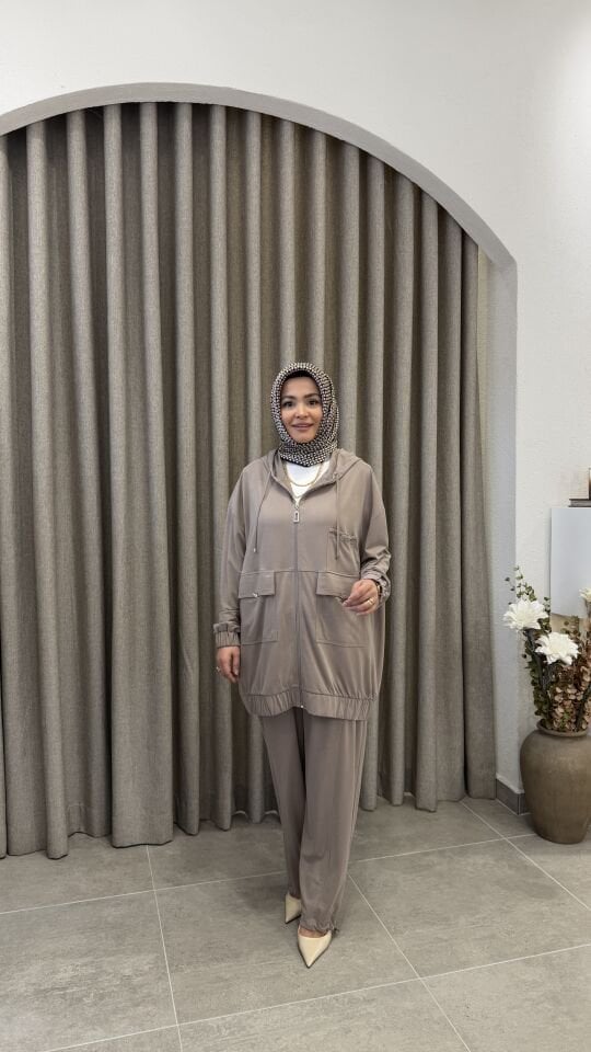 TIĞ TRİKO METAL TAŞLI PANTOLONLU TAKIM BEJ