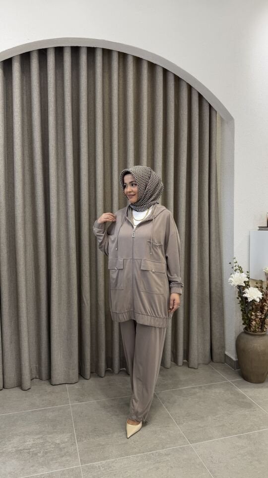 TIĞ TRİKO METAL TAŞLI PANTOLONLU TAKIM BEJ