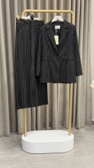 YAQA ÇİZGİLİ KUMAŞ PANTOLON SİYAH