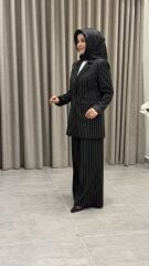 YAQA ÇİZGİLİ KUMAŞ PANTOLON SİYAH