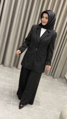 YAQA ÇİZGİLİ KUMAŞ PANTOLON SİYAH