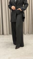 YAQA ÇİZGİLİ KUMAŞ PANTOLON SİYAH