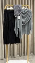 TIĞ TRİKO TÜL DETAYLI TRİKO ETEK SİYAH