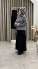 TIĞ TRİKO TÜL DETAYLI TRİKO ETEK SİYAH