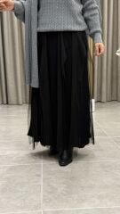 TIĞ TRİKO TÜL DETAYLI TRİKO ETEK SİYAH