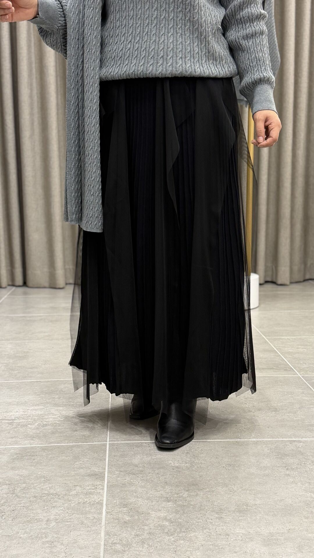 TIĞ TRİKO TÜL DETAYLI TRİKO ETEK SİYAH