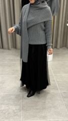 TIĞ TRİKO SAÇ ÖRGÜ ŞAL DETAYLI KAZAK