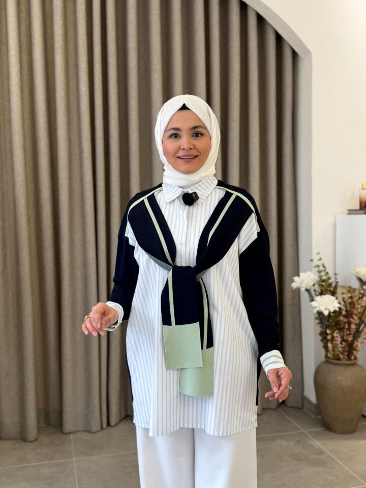 TIĞ TRİKO ŞAL DETAYLI GÖMLEK LACİVERT