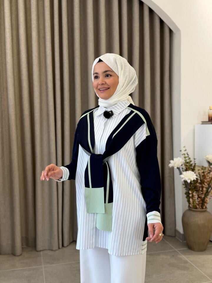 TIĞ TRİKO ŞAL DETAYLI GÖMLEK LACİVERT