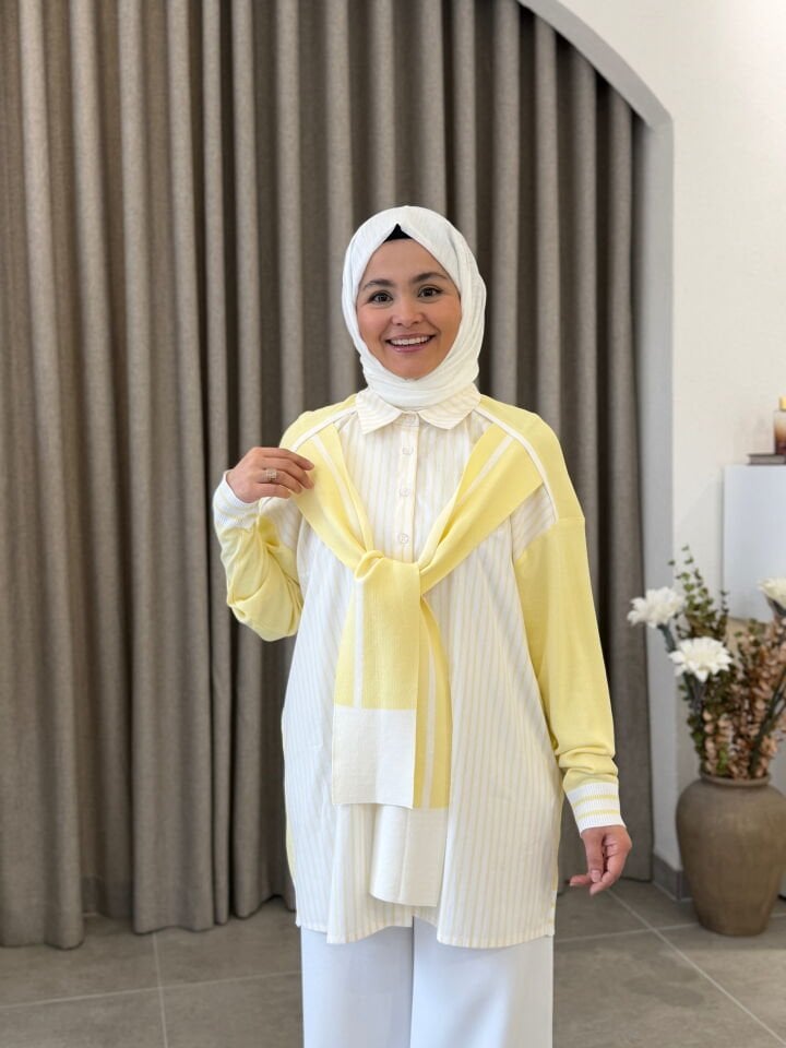 TIĞ TRİKO ŞAL DETAYLI GÖMLEK SARI