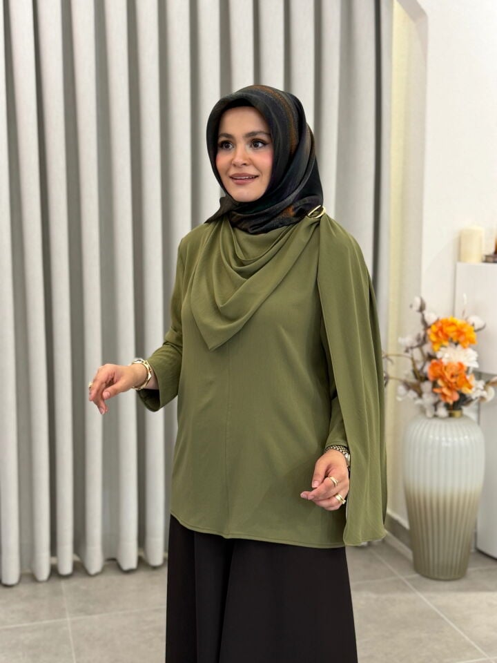 TIĞ TRİKO DEGAJE YAKA BLUZ YEŞİL