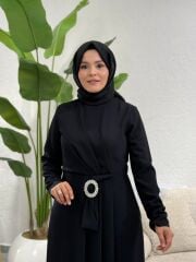 İTHAL KREP ELBİSE SİYAH