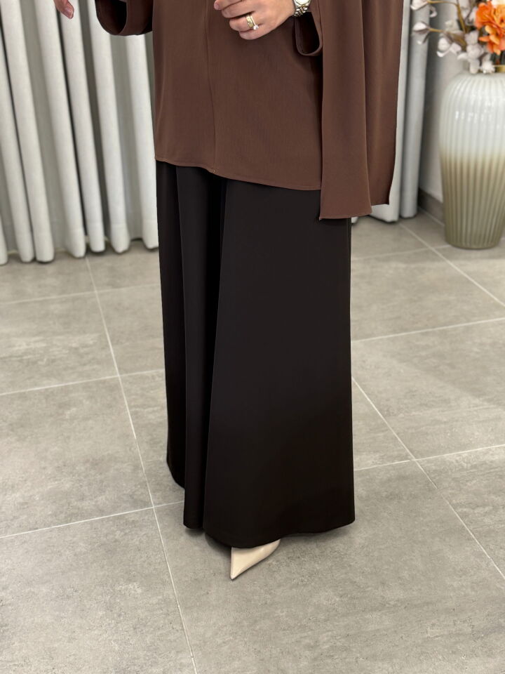 SENTEZ BELİ LASTİKLİ ETEK PANTOLON KAHVE
