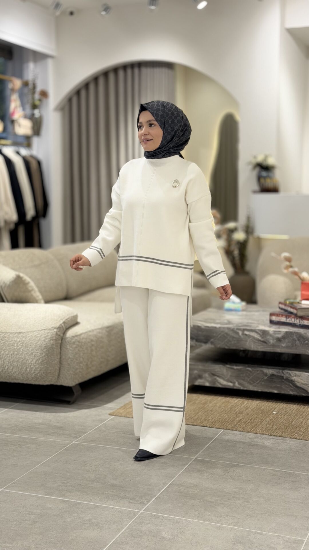 YAQA ÇELİK ÖRME TRİKO PANTOLONLU TAKIM EKRU