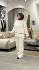 YAQA ÇELİK ÖRME TRİKO PANTOLONLU TAKIM EKRU
