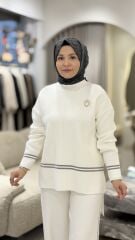 YAQA ÇELİK ÖRME TRİKO PANTOLONLU TAKIM EKRU