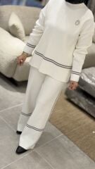 YAQA ÇELİK ÖRME TRİKO PANTOLONLU TAKIM EKRU