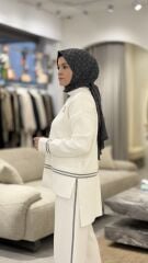 YAQA ÇELİK ÖRME TRİKO PANTOLONLU TAKIM EKRU