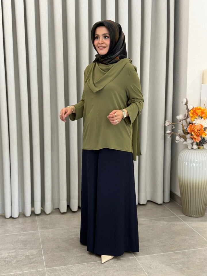 SENTEZ BELİ LASTİKLİ ETEK PANTOLON LACİVERT