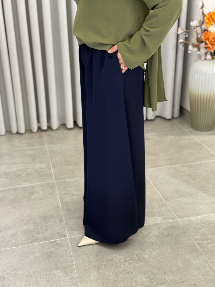 SENTEZ BELİ LASTİKLİ ETEK PANTOLON LACİVERT