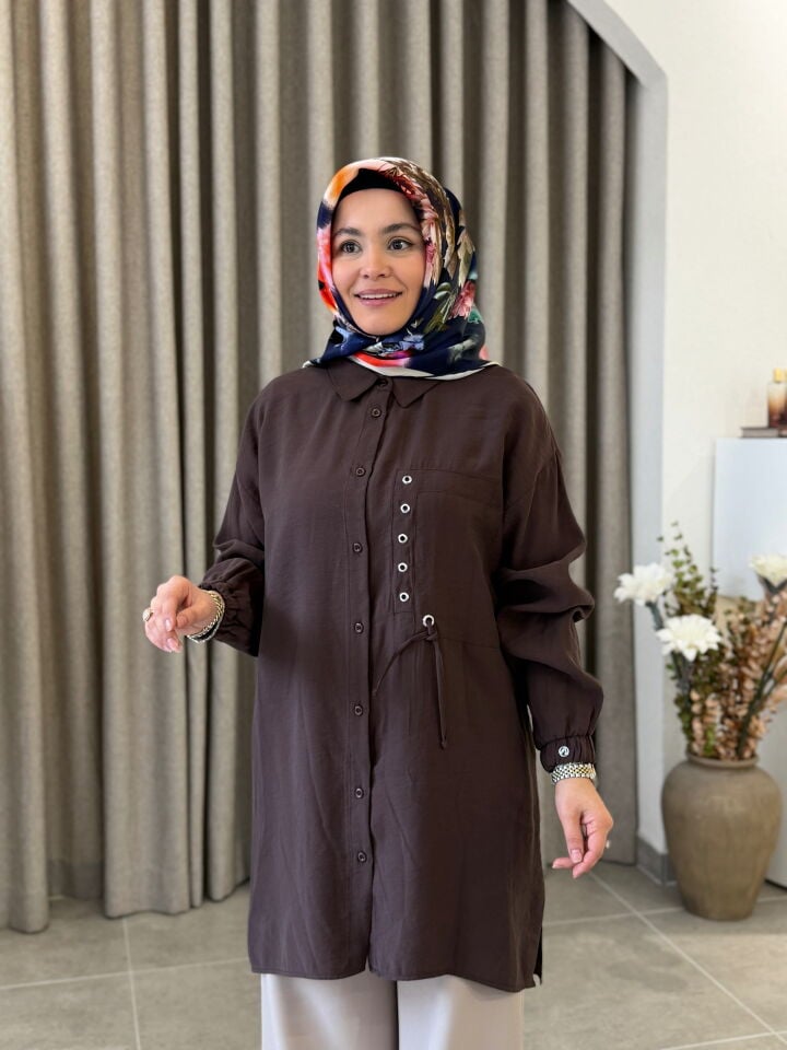 ARMİNE TREND TENCEL GÖMLEK KAHVERENGİ