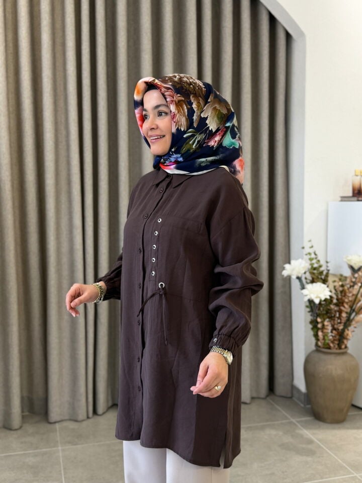 ARMİNE TREND TENCEL GÖMLEK KAHVERENGİ