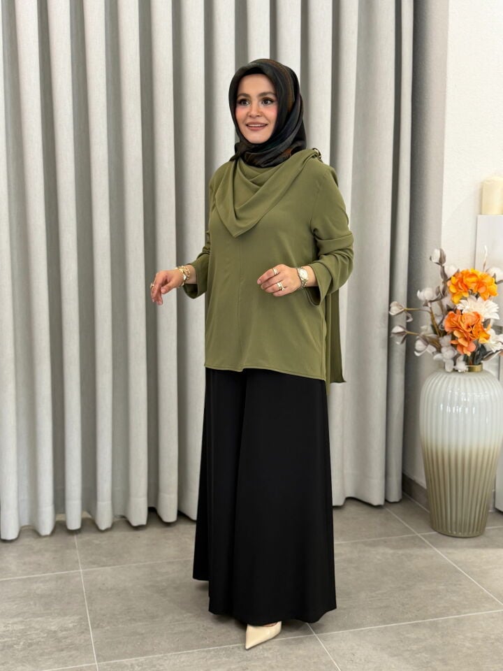SENTEZ BELİ LASTİKLİ ETEK PANTOLON SİYAH